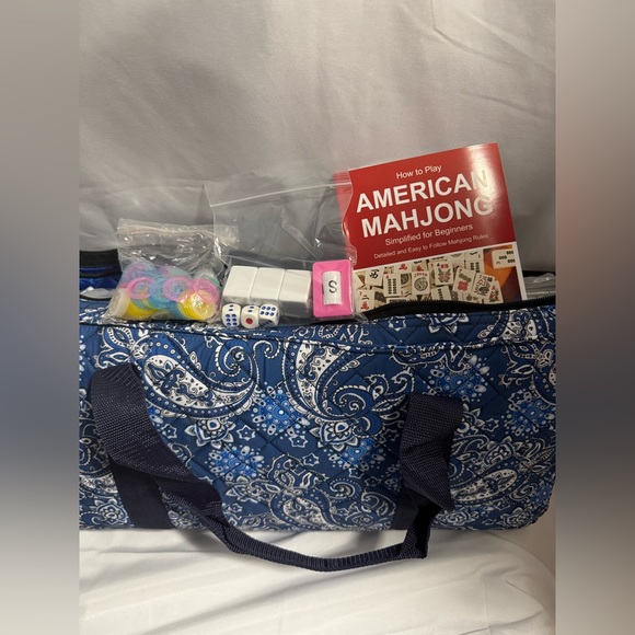 Blue Floral Mahjong Complete Set with Carrying Case - Picture 4 of 13